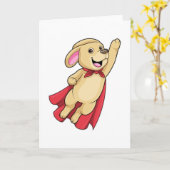 Hund als Superheld mit Cape Karte (Gelbe Blume)