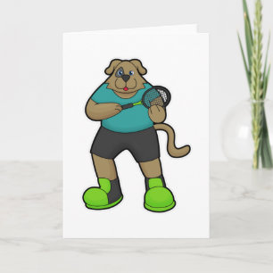 Hund als Tennisspieler mit Tennisschläger Karte