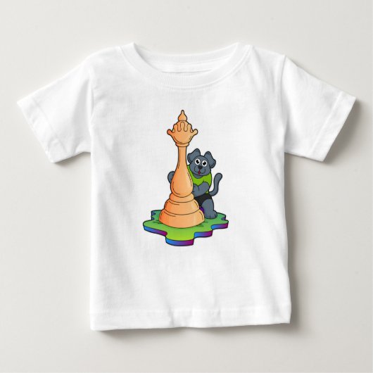 Hund am Schach mit Schachstück Königin Baby T-shirt (Vorderseite)