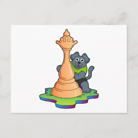 Hund am Schach mit Schachstück Königin Postkarte (Vorderseite)