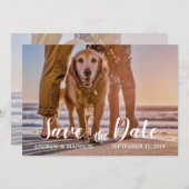 Hund am Strand mit Couple Save the Date Card (Vorne/Hinten)
