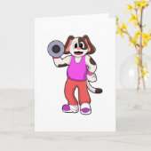 Hund an der Bodybuilding mit Dumbell Karte (Gelbe Blume)