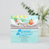 Hund Aquamarin Pool Party Geburtstagseinladung Einladung (Stehend Vorderseite)