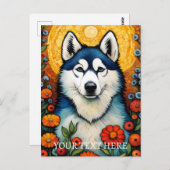 Hund Art Siberian Husk Blume Malerei Postkarte (Vorne/Hinten)