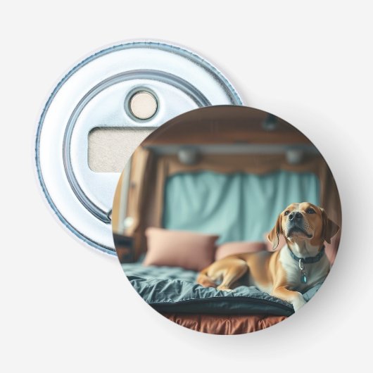 Hund auf Bett Flaschenöffner (Vorderseite)