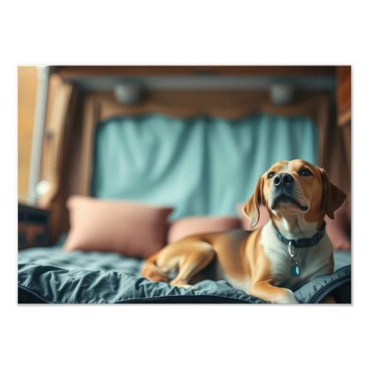 Hund auf Bett Fotodruck (Vorne)
