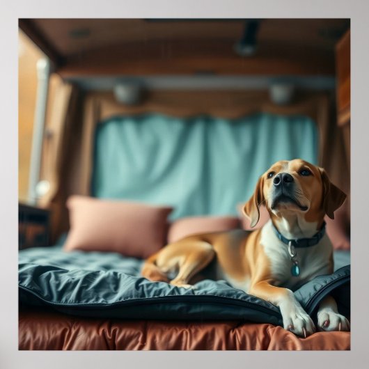 Hund auf Bett Poster (Vorne)