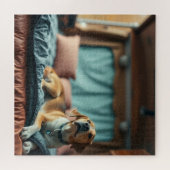 Hund auf Bett Puzzle (Horizontal)