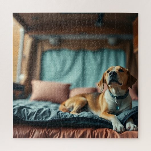 Hund auf Bett Puzzle (Vertikal)