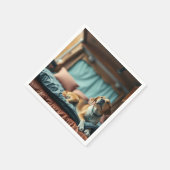 Hund auf Bett Serviette (Ecke)