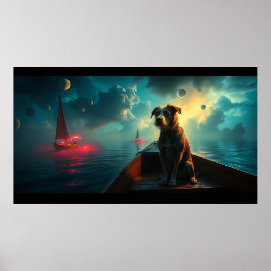 Hund auf Boot Poster (Vorne)