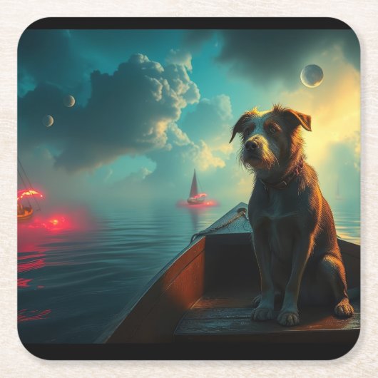 Hund auf Boot Rechteckiger Pappuntersetzer (Vorderseite)