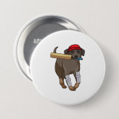 Hund auf Cricket mit Cricket-Fledermaus Button (Vorne & Hinten)