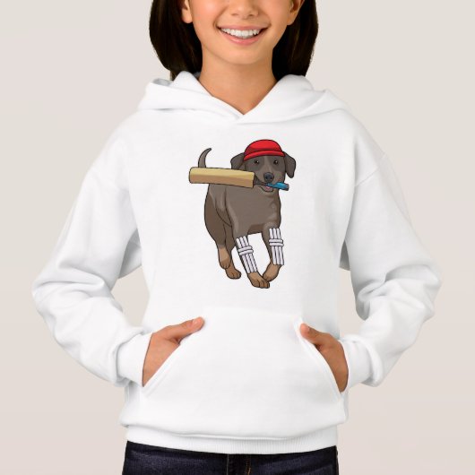 Hund auf Cricket mit Cricket-Fledermaus Hoodie (Vorderseite)