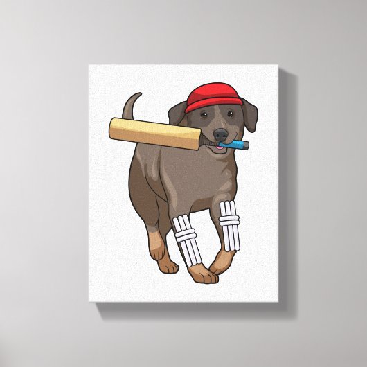Hund auf Cricket mit Cricket-Fledermaus Leinwanddruck (Vorderseite)
