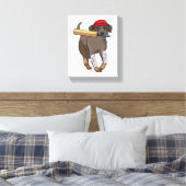 Hund auf Cricket mit Cricket-Fledermaus Leinwanddruck (Insitu (Schlafzimmer))