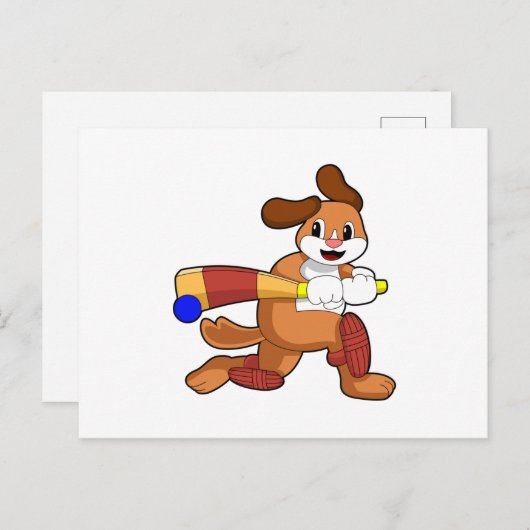 Hund auf Cricket mit Cricket-Fledermaus Postkarte (Vorne/Hinten)