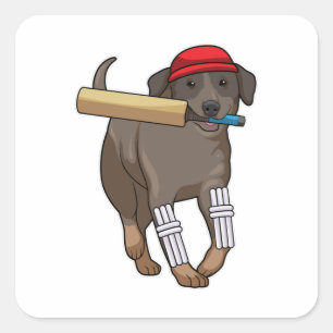 Hund auf Cricket mit Cricket-Fledermaus Quadratischer Aufkleber