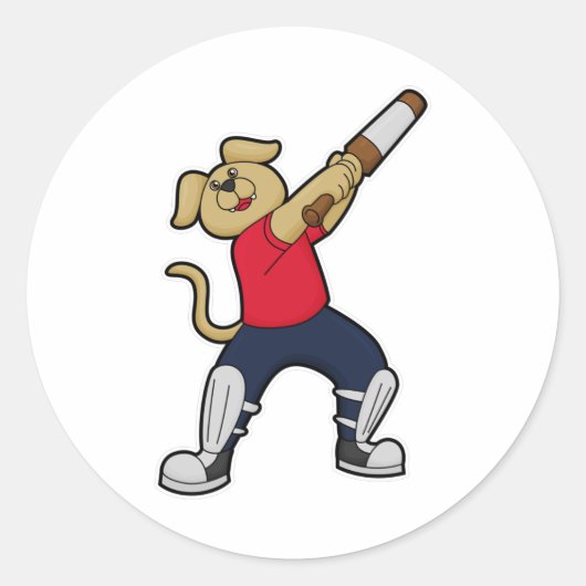 Hund auf Cricket mit Cricket-Fledermaus Runder Aufkleber (Vorderseite)