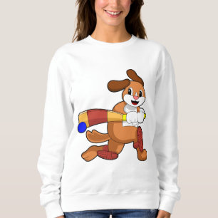 Hund auf Cricket mit Cricket-Fledermaus Sweatshirt