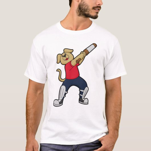 Hund auf Cricket mit Cricket-Fledermaus T-Shirt (Vorderseite)