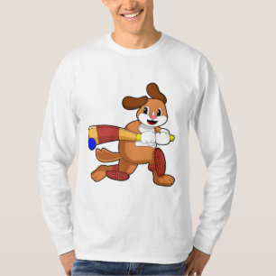 Hund auf Cricket mit Cricket-Fledermaus T-Shirt