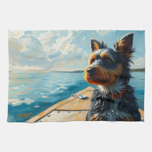 Hund auf einem Boot Geschirrtuch (Horizontal)