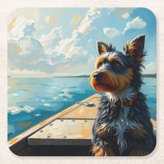 Hund auf einem Boot Rechteckiger Pappuntersetzer (Vorderseite)