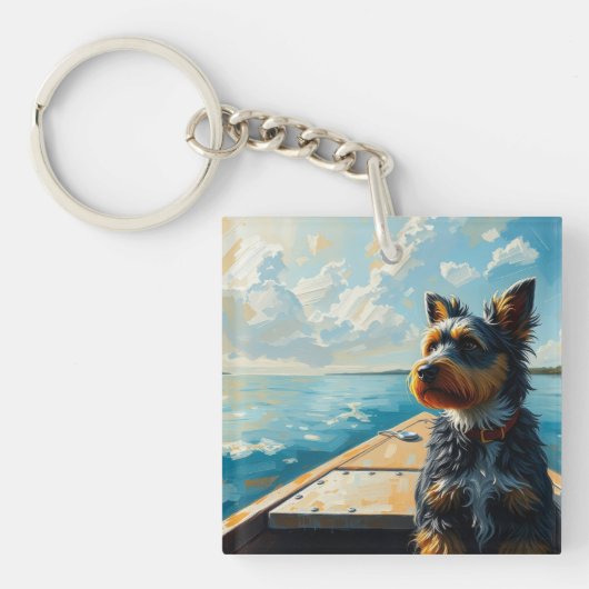 Hund auf einem Boot Schlüsselanhänger (Vorderseite)