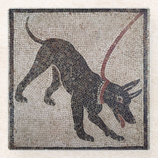 Hund auf einer Leine, von Pompeji Glasuntersetzer (Vorderseite)