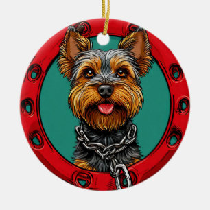 Hund auf grünem Hintergrund Keramik Ornament