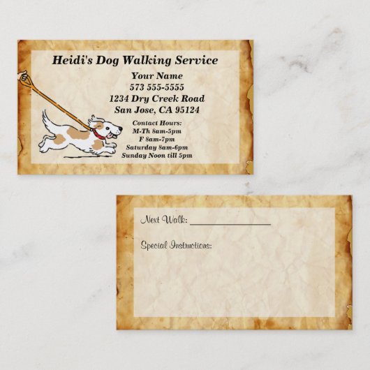 Hund auf Leash Dog Walking Service Business Card Visitenkarte (Vorne/Hinten)