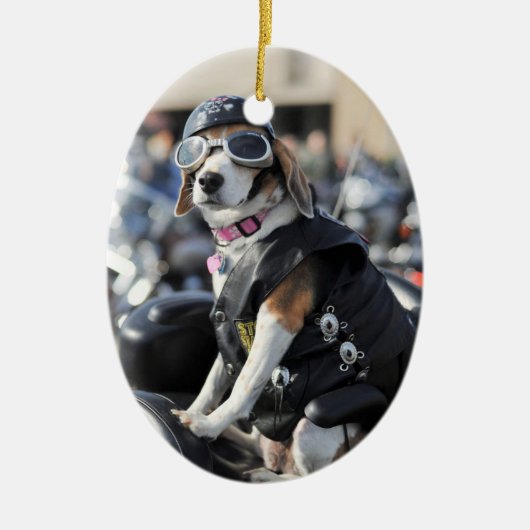 Hund auf Motorrad-Foto Keramik Ornament (Vorne)