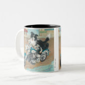 Hund auf Motorrad Zweifarbige Tasse (Vorderseite Links)