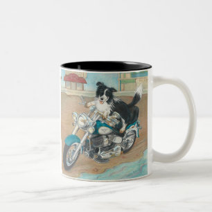 Hund auf Motorrad Zweifarbige Tasse
