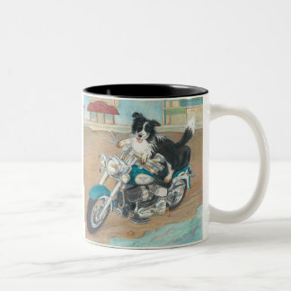 Hund auf Motorrad Zweifarbige Tasse
