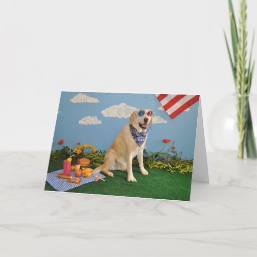 Hund auf Picknick, amerikanische Flagge Karte (Vorderseite)