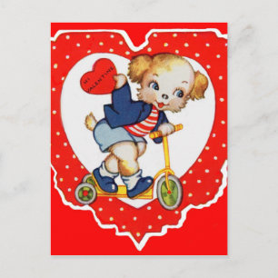 Hund auf Roller fährt zum Valentinstag in den 1930 Feiertagspostkarte