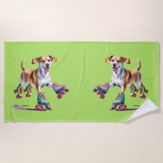 Hund auf Roller Skate Wasserfarbe Strandtuch (Vorderseite)