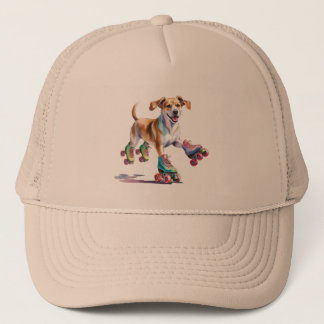 Hund auf Roller Skate Wasserfarbe Truckerkappe