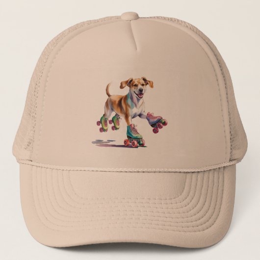 Hund auf Roller Skate Wasserfarbe Truckerkappe (Vorderseite)