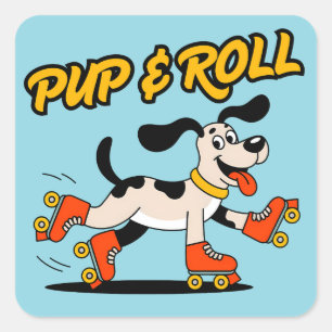 Hund auf Roller-Skaten Pup & Roll Quadratischer Aufkleber