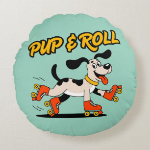 Hund auf Roller-Skaten Pup & Roll Rundes Kissen