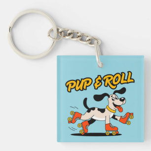 Hund auf Roller-Skaten Pup & Roll Schlüsselanhänger
