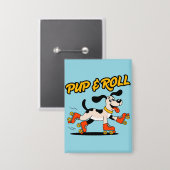 Hund auf Rollschuhen Pup & Roll Button (Vorderseite/Rückseite)