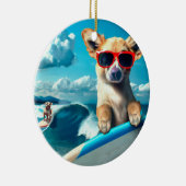 Hund auf Surfboard mit Sonnenbrille AI Art Weihnac Keramik Ornament (Rechts)