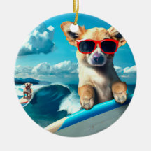 Hund auf Surfboard mit Sonnenbrille AI Art Weihnac