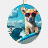Hund auf Surfboard mit Sonnenbrille AI Art Weihnac Keramik Ornament (Links)