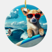 Hund auf Surfboard mit Sonnenbrille AI Art Weihnac Keramik Ornament (Hinten)