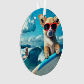 Hund auf Surfboard mit Sonnenbrille AI Art Weihnac Ornament (Vorderseite)